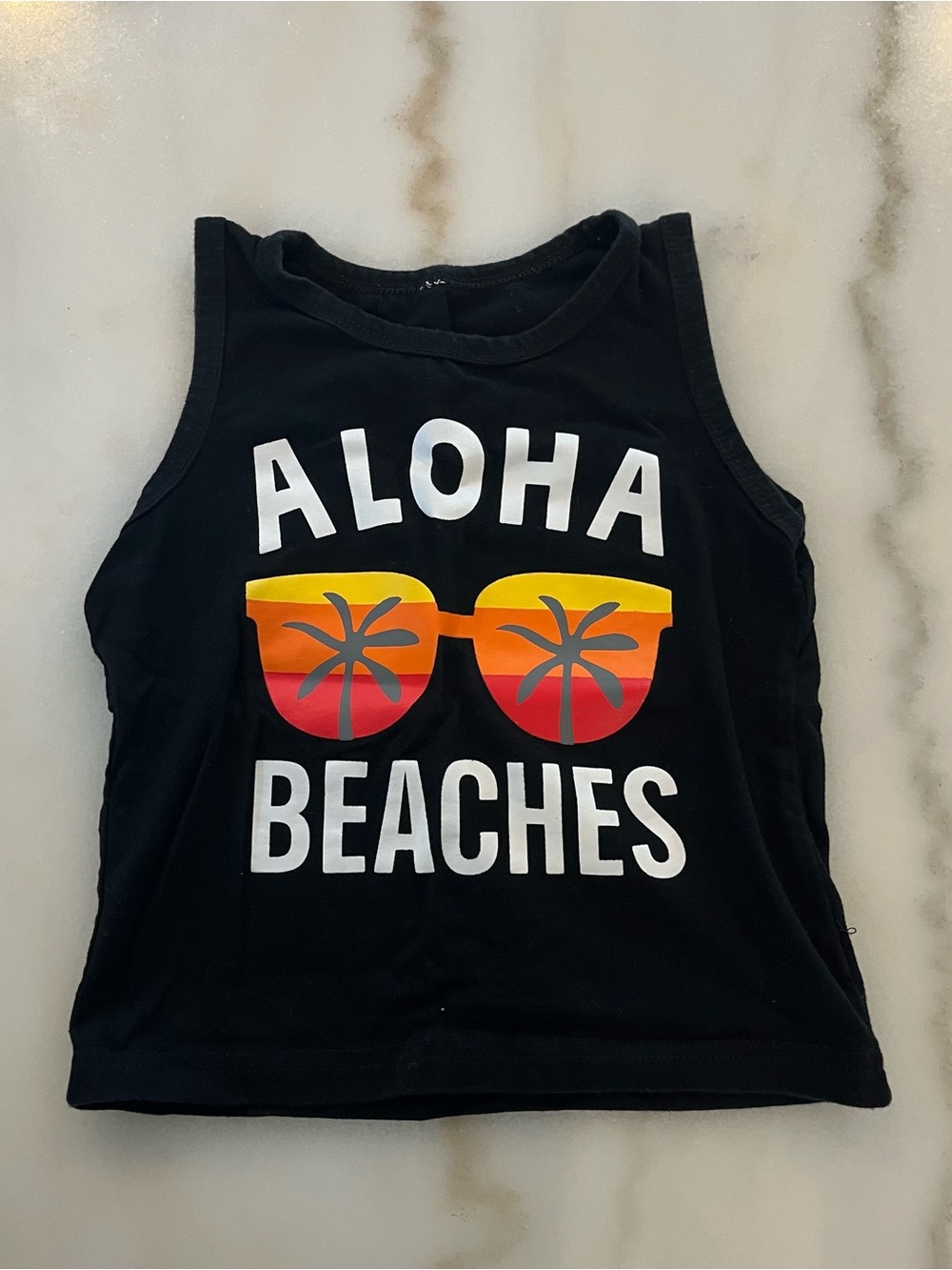 Black 'Aloha Beaches' Graphic Tank Top for Kids